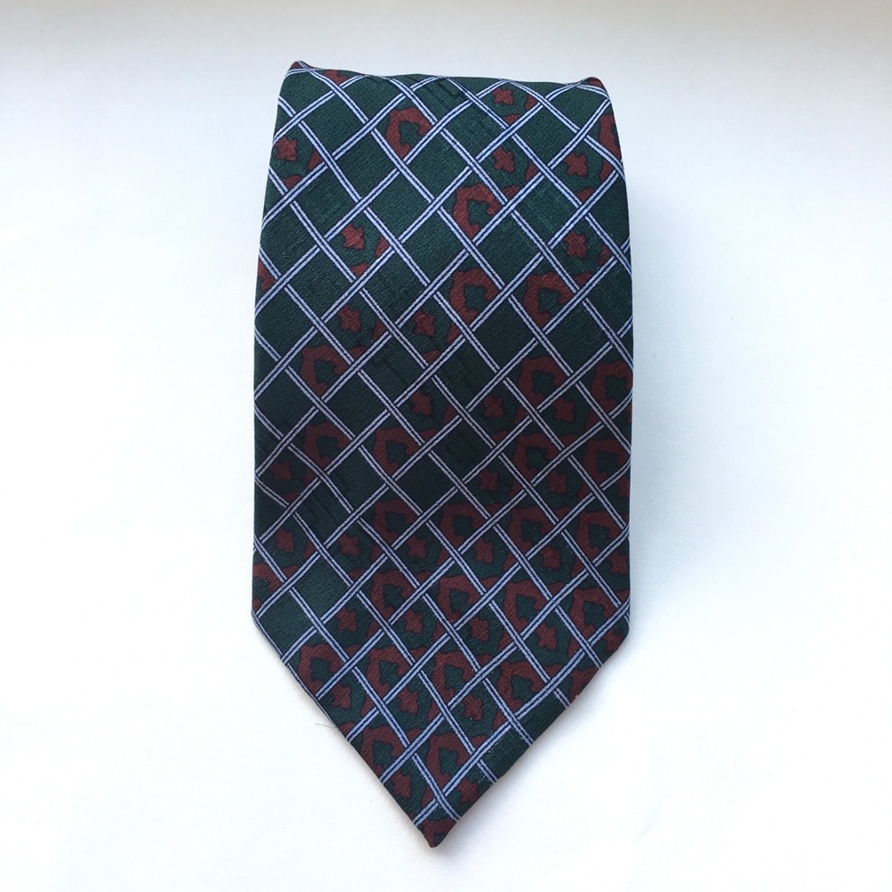 Guy Laroche Paris 100% Silk Green Maroon Print Men's Casual Neck Tie Designer